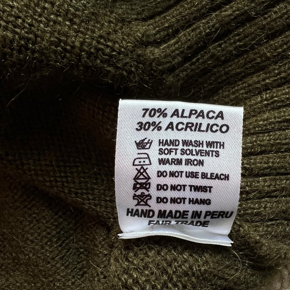 Pachamama 70% Alpaca Green Cable Knit Cardigan Fit Like Medium Sweater V Neck - Picture 5 of 13